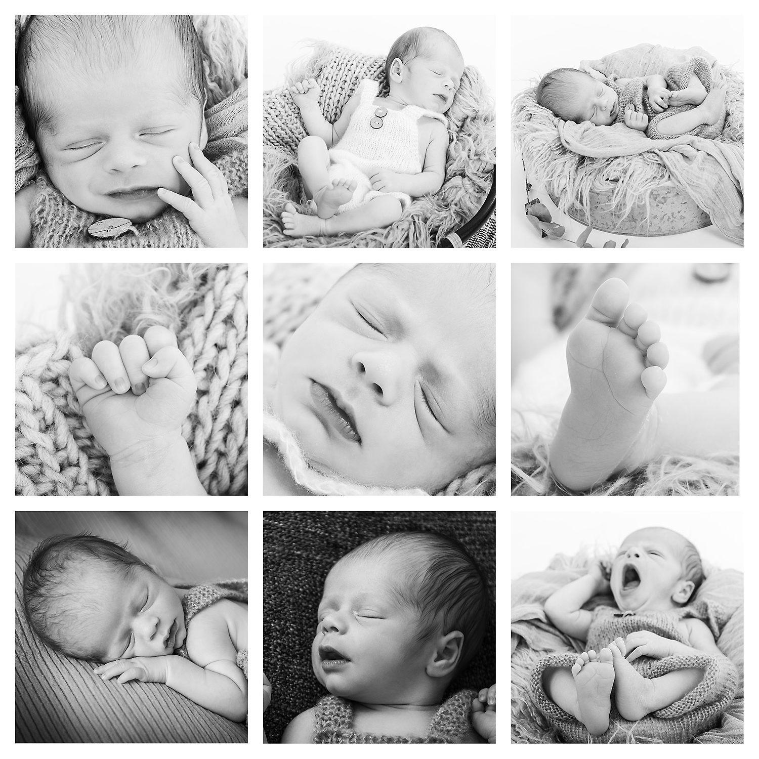 Collage-mit-9-Bildern-eines-neugeborenen-Babys-verschiedene-Details