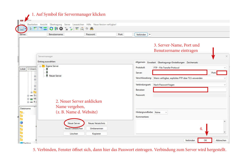 Anleitung zur Einrichtung einer Serververbindung mit Filezilla zum Backup einer Website